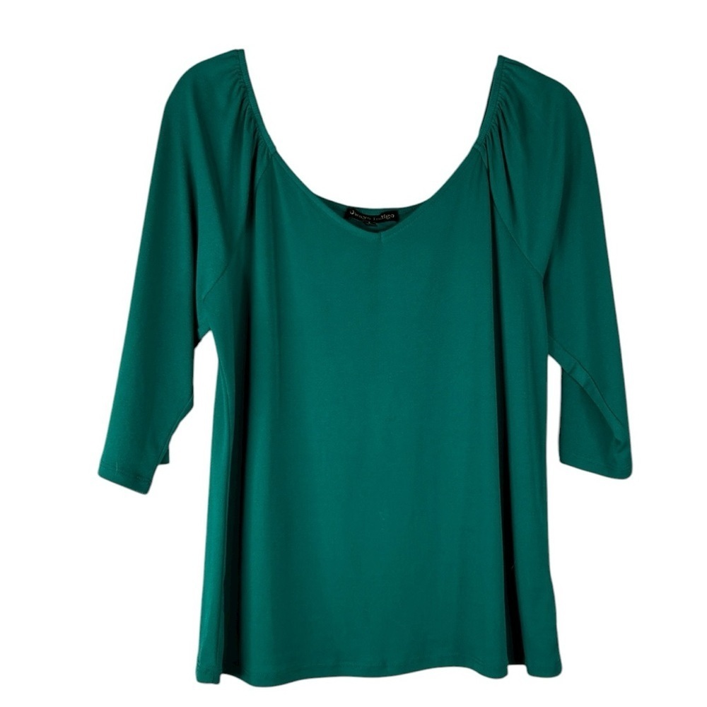 Always Indigo Kelly Green Classic Business Career V-Neck 3/4 Sleeve Top Size L